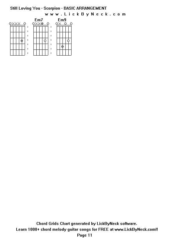 Chord Grids Chart of chord melody fingerstyle guitar song-Still Loving You - Scorpion - BASIC ARRANGEMENT,generated by LickByNeck software.